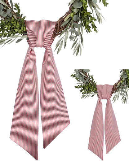 Kutyndrix Red and White Striped Wreath Sash 2 Pack for Front Door, 5.12" x 54.33" Each Holiday Christmas Door Ribbon Decorations Set