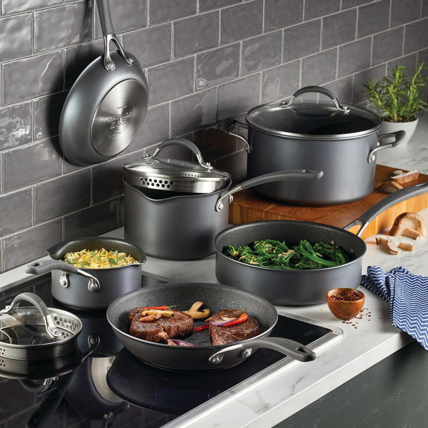 Circulon A1 Series with ScratchDefense Nonstick Induction Pots and Pans Cookware Set, Induction Cookware, Kitchen Essentials, 9-Piece, Graphite