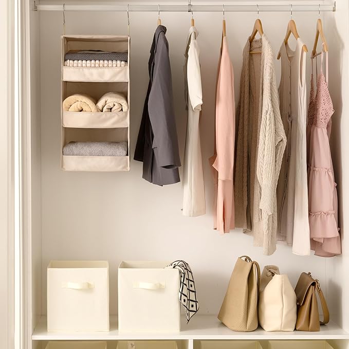 GRANNY SAYS 3-Shelf Hanging Closet Organizer, Khaki Closet Storage Hanging