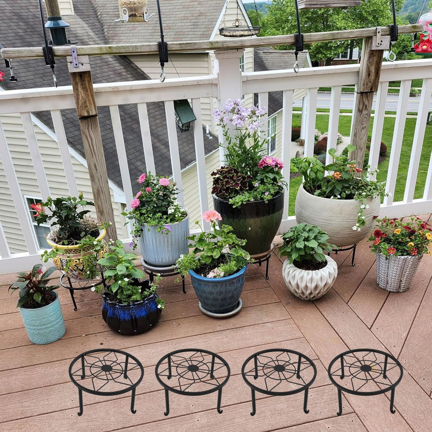 Yiksonyo 4 Pack 9 Inch Black Metal Plant Stand, Heavy Duty Outdoor & Indoor Plant Stands, Rustproof Wrought Iron Pot Stand for Garden, Patio, Balcony.