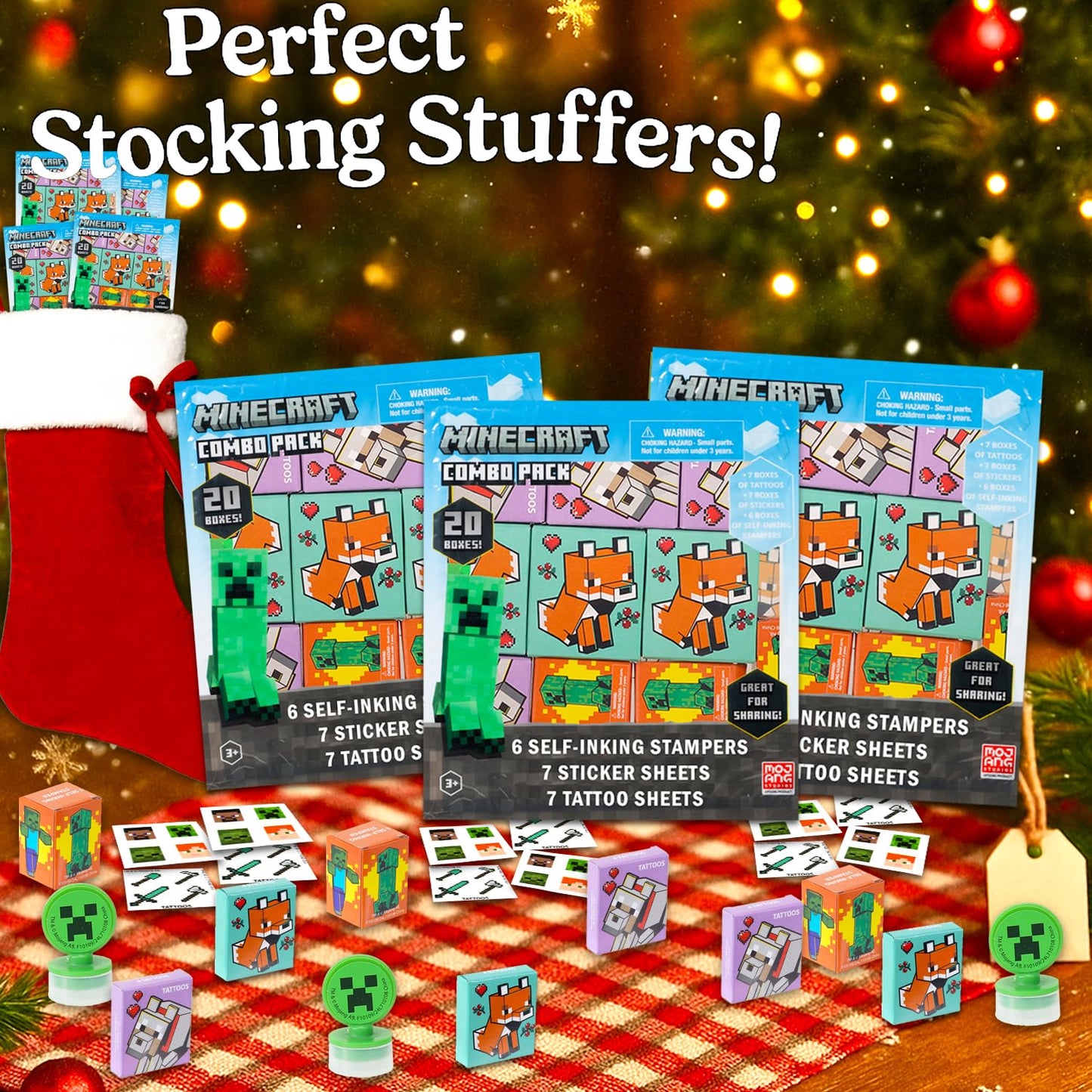 Minecraft Party Favor Boxes Set - Bundle with 40 Minecraft Stickers, Tattoos, Stampers for Easter Basket Fillers and More