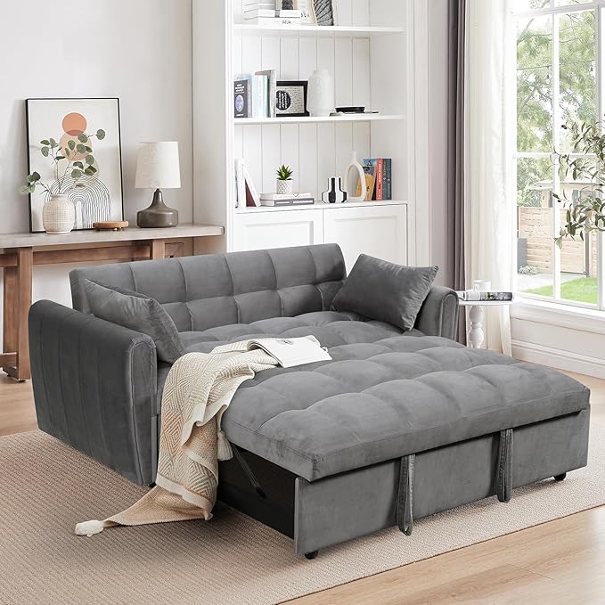 65 Inch Convertible Sleeper Sofa, 3-in-1 Sleeper Loveseat