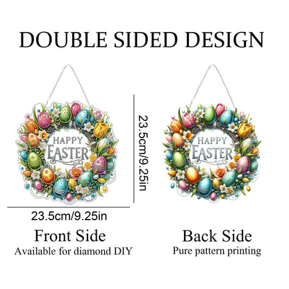 DIY Acrylic Diamond Art Painting Wreath Kits Special Shaped Rhinestone 5D Diamond Art Window Pendants Home Garden Wall Hanging Kits Hanging Ornament (Easter Wreath)