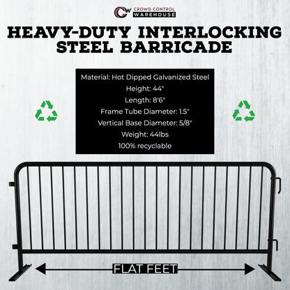 Angry Bull Barricades Barricade in a Box 2.0 - Heavy Duty Interlocking Steel Barricade, 8.5 Ft. (Black, Flat feet)
