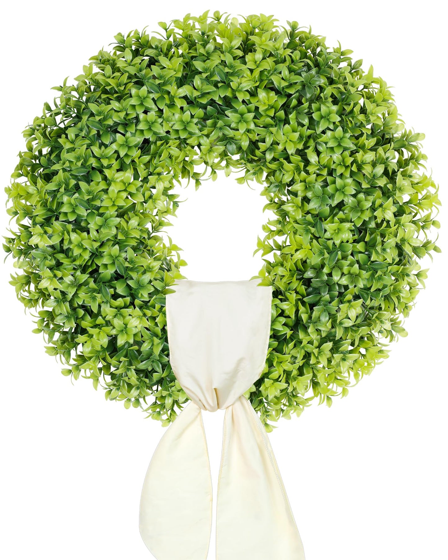 DDHS 20" Boxwood Wreaths Front Door, Artificial Spring Summer Wreath with Sash and Foldable, Year Round Indoor Outdoor for Farmhouse Fireplaces and Porches DIY St Patricks Day Decor-Gradient Green
