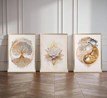 Tree of Life Canvas Wall Art Lotus Zen Painting Picture Wall Decor Abstract Yin Yang Fall Art Poster Print Artwork for Living Room Yoga Room Hotel Bedroom Home Decoration