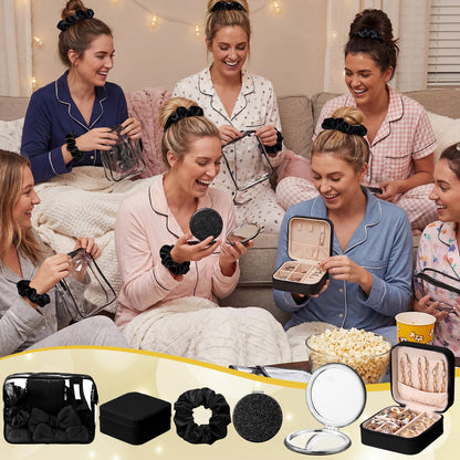 Yalikop 24 Pcs Spa Party Favor 6 Jewelry Boxes 6 Scrunchies 6 Glitter Mirrors 6 Bag Gift for Mother's Day Bridal Bachelorette Party (Black)