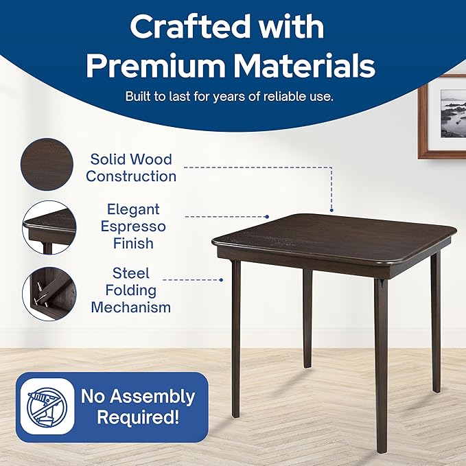 MECO Stakmore Classic Straight Edge Wood Folding Table, No Assembly Required