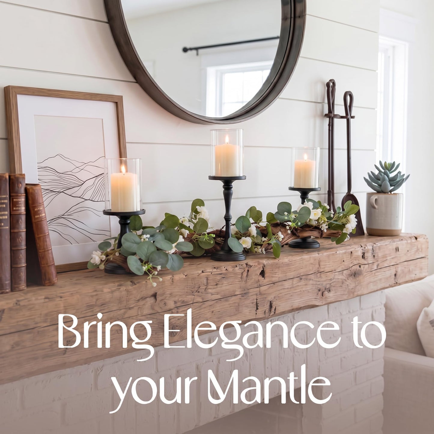 Eucalyptus Table Centerpiece with Candle Holders, Farmhouse Greenery Decor Black