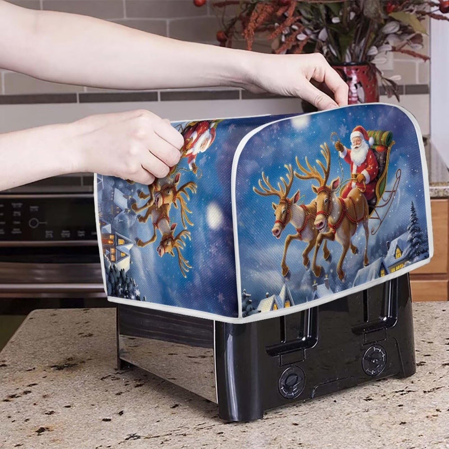 ASQVTIFE Christmas Santa Claus Toaster Cover 4 Slice for Kitchen Toaster Christmas Ornament Small Appliance Dust Cover Toaster Oven Covers for Kitchen Counter Bread Machine Oven Dust Covers