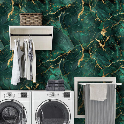 COKCOKR Emerald Gold Marble Art Wallpaper 17.71"x118.1"Vinyl Waterproof Removable Self Adhesive Contact Paper Aesthetic Wallpaper for Bathroom Countertops, Kitchen, Bedroom Background Walls