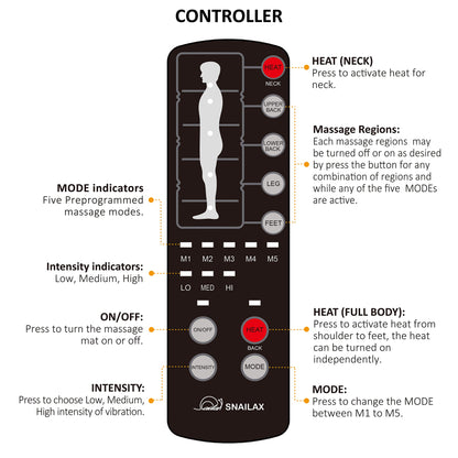 Snailax Memory Foam Full Body Massage Mat with Heat, Back Massager with 10 Vibration Motors, 6 Heating Pads, Massage Chair Pad for Neck, Back, Waist, Legs