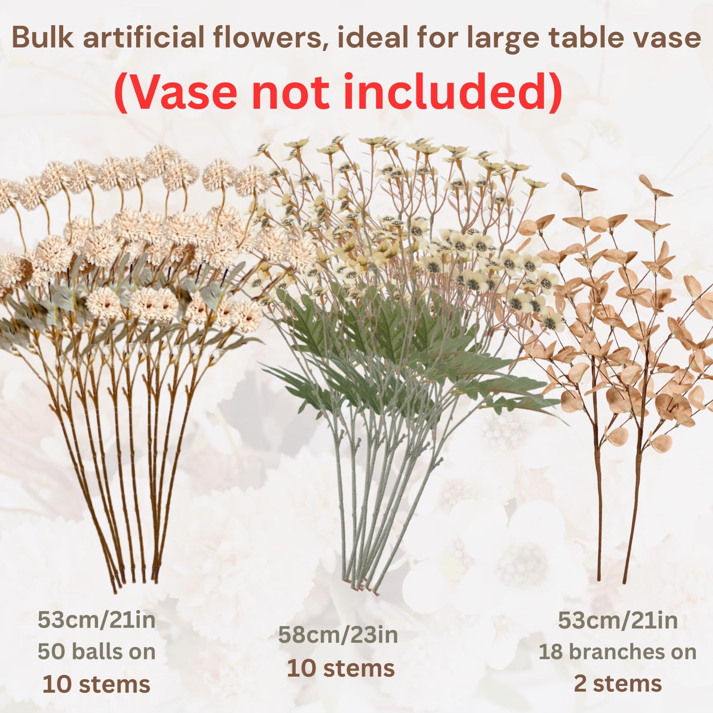 Beige Silk Flower Arrangements Home Decor, Large Floral Centerpieces For Tables, 22 Long Stems Fake Mums + Eucalyptus + Wild Flowers in Bulk, Artificial Flowers Coffee Dining Table, Faux Mums Flowers