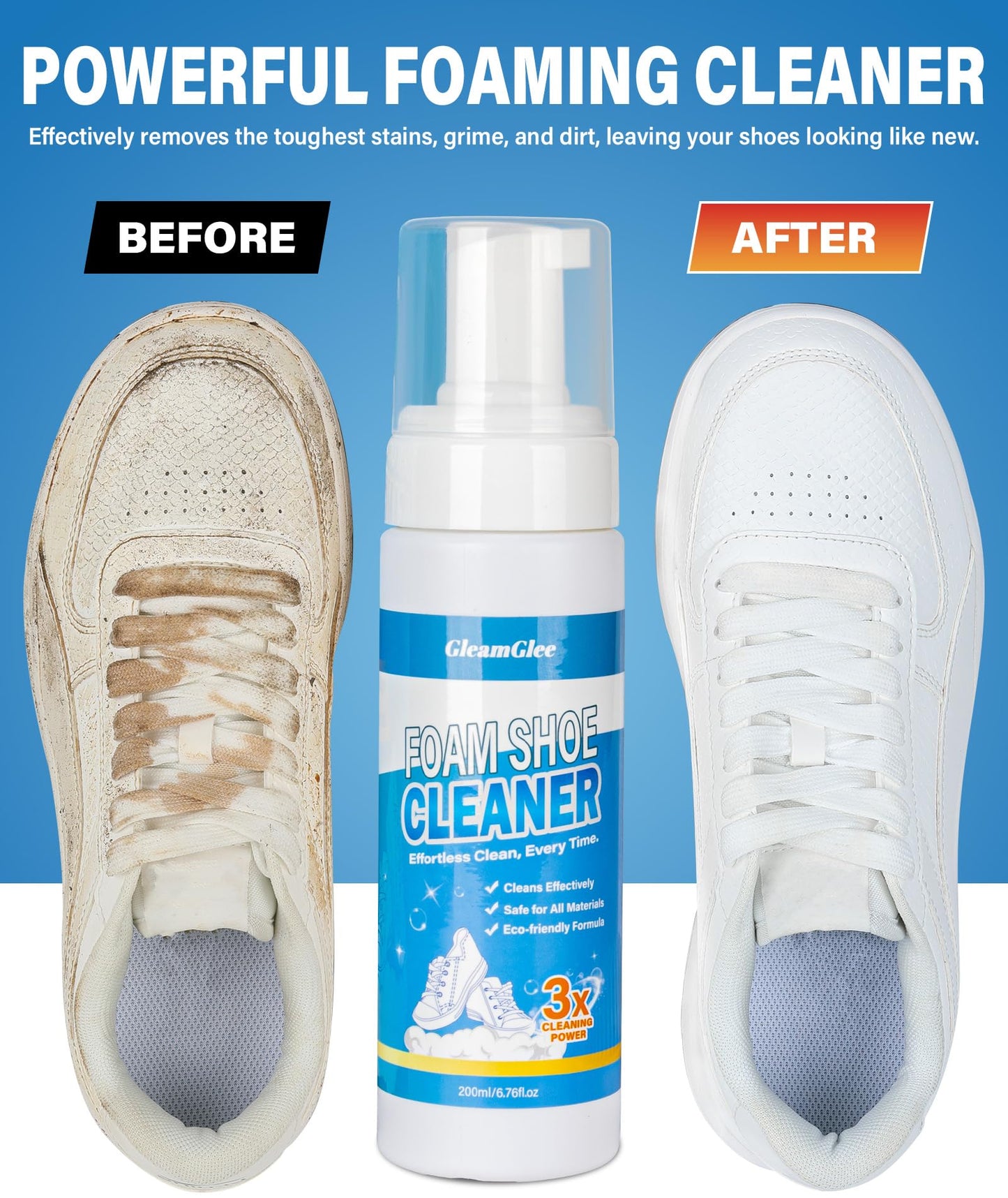Shoe Cleaner, 200ml White Trainer Cleaner with Shoe Brush & Cloth Included, Sneaker Cleaner, Shoe Cleaning Kit for Suede, Leather, Knit, Boots, Canvas, Rubber, PU