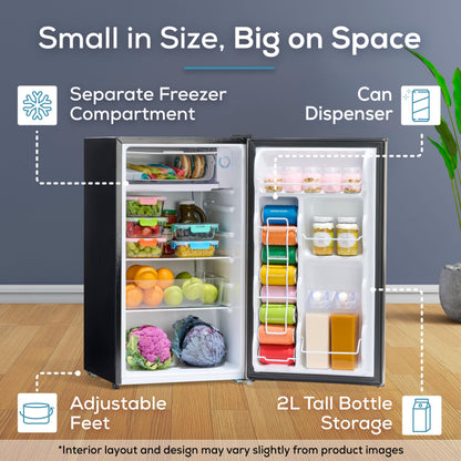 Igloo 3.2 Cu.Ft. Single Door Compact Refrigerator with Freezer - Slide Out Glass Shelf, Perfect for Homes, Offices, Dorms - Black