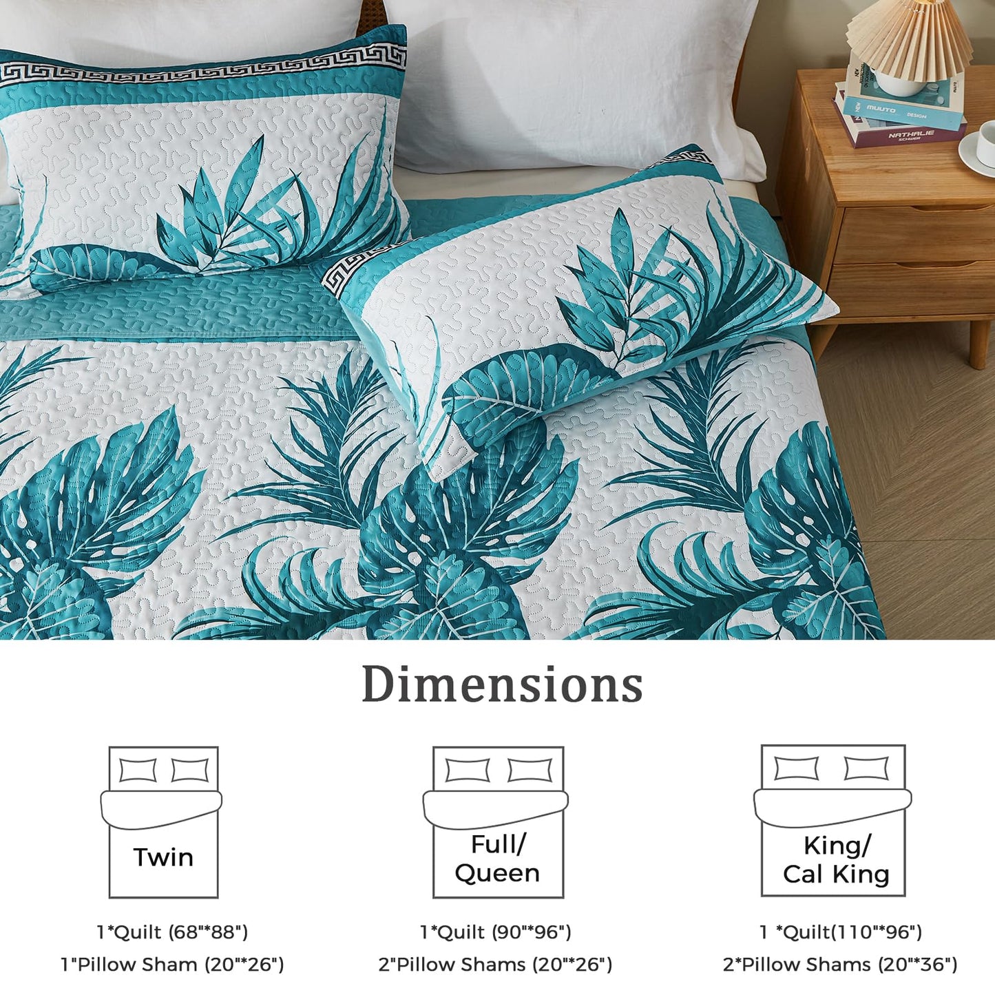 OARAGE Quilt Bedding Set, Blue Queen Comforter Set, Full Size Bedding Comforter Sets, Soft Lightweight Bedspread, Ultrasonic Microfiber Bed Coverlet for All Season (1 Quilt,2 Sham)