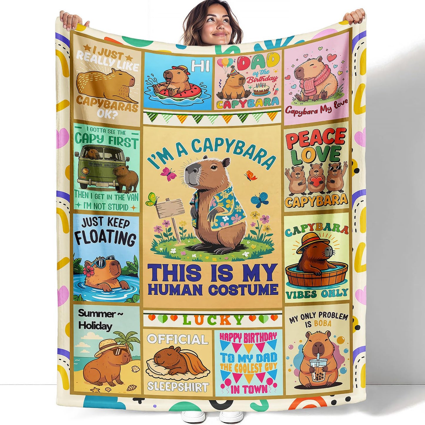 XSMEI Capybara Throw Blanket, Funny Quotes Cartoon Design, Soft Cozy Fleece Blanket for Couch Bed, 60 x 80 Inches