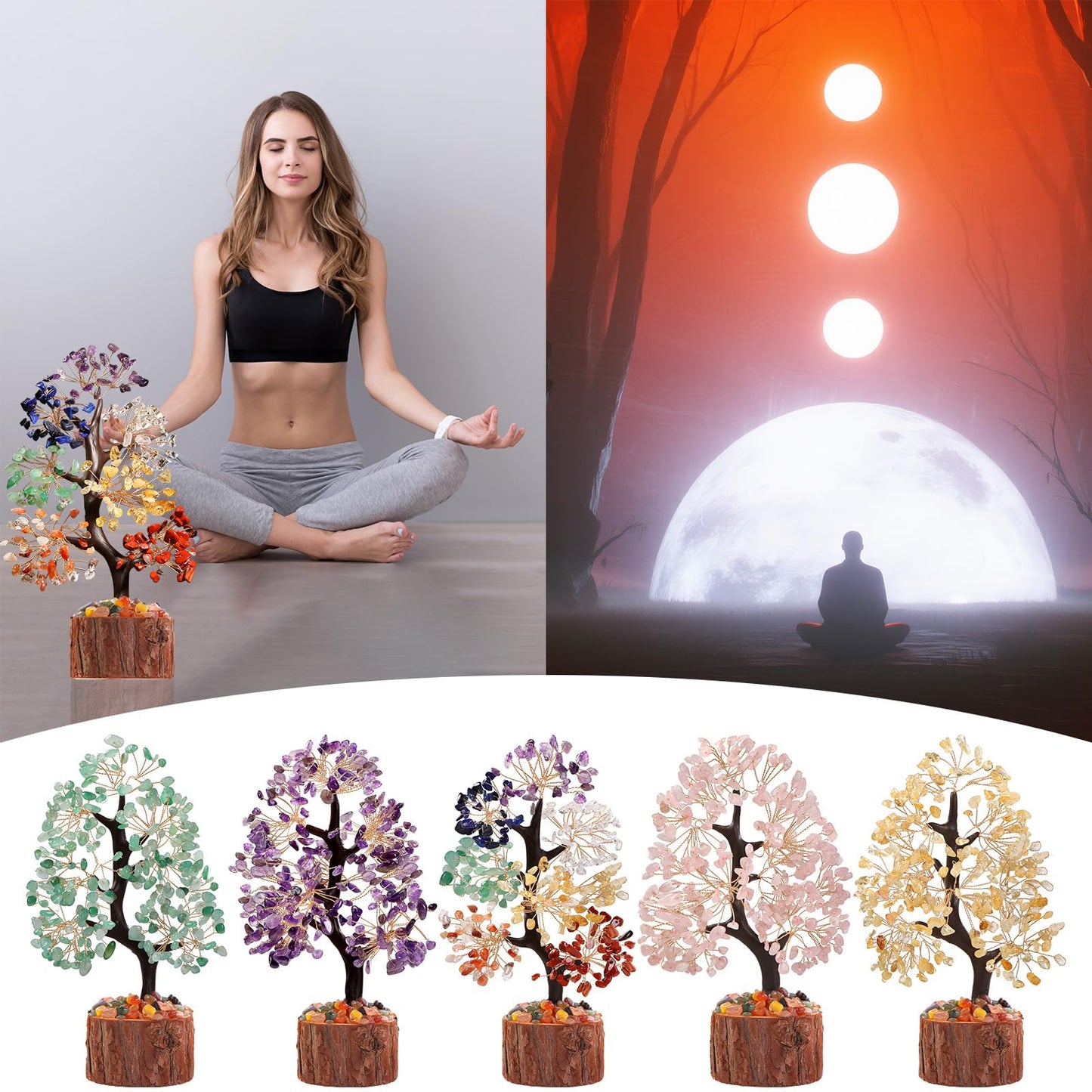 Sunnlejw 7 Chakra Crystal Tree of Life,Handmade Birthday Gifts for Women Mom Sister, Natural Meditation Healing Crystal and Stones for Positive Energy,House Warming Gift, Home Office Decor