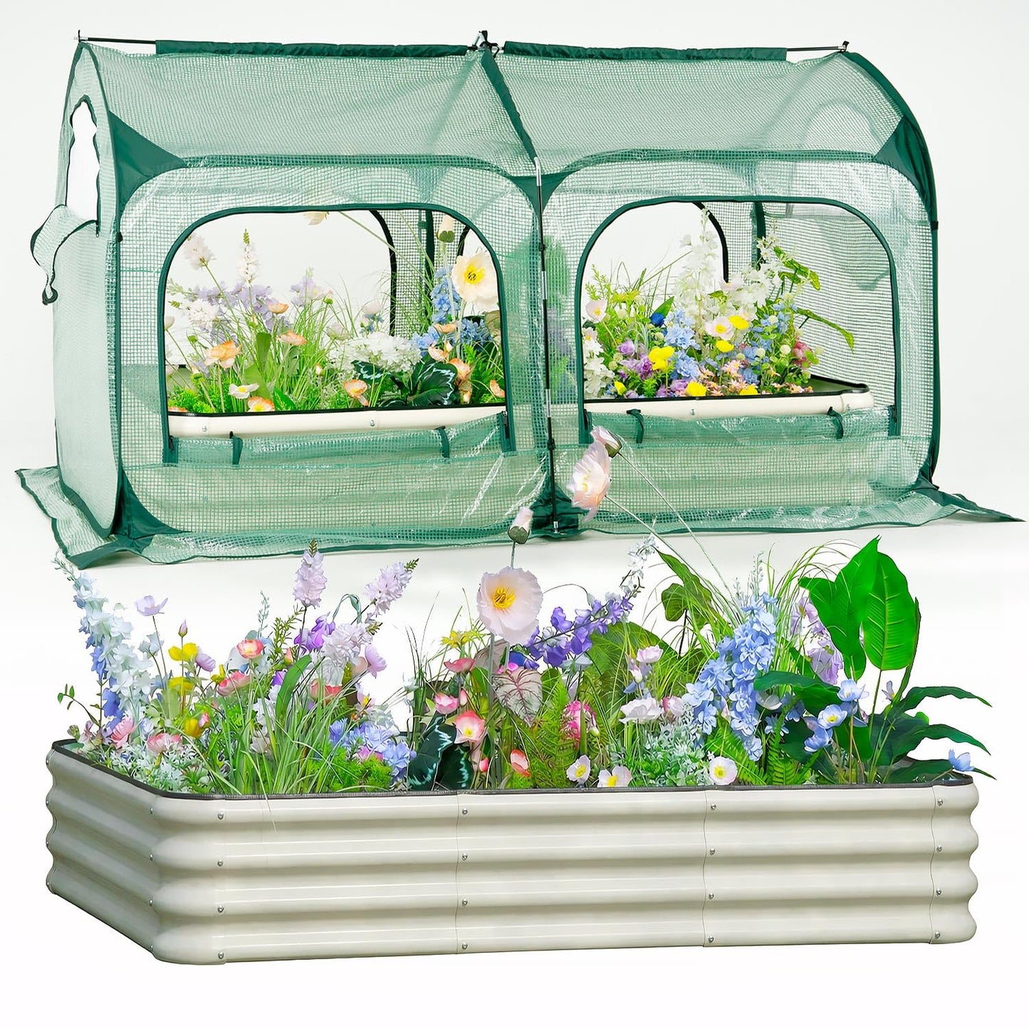 Pop up Tunnel Greenhouse Cover Plant Tent with 4x2FT Riased Garden Bed Set ,Raised Planter Box
