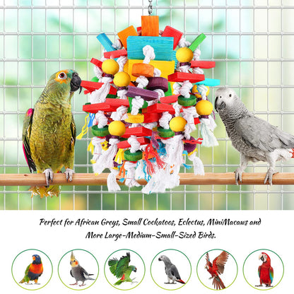 Jijizhazha Bird Chewing Toys, Multicolored Wooden Blocks, Best for African Grey Parrot, Macaws, Cockatoos & Amazon Parrots