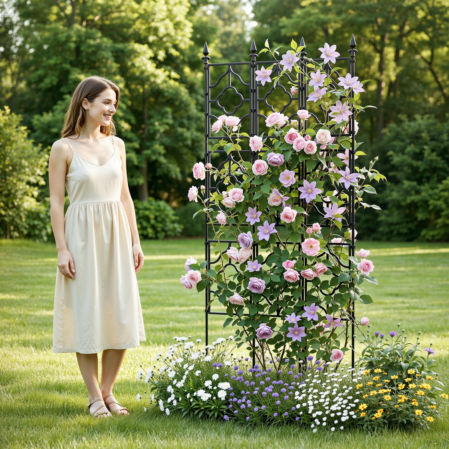 Housolution 64.57×25.28in Garden Trellis for Climbing Plants Outdoor, Plant Trellis Frame with Plastic Coated Iron Tubes for Vines Flowers Vegetable, Plant Climbing Frame Indoor Outdoor