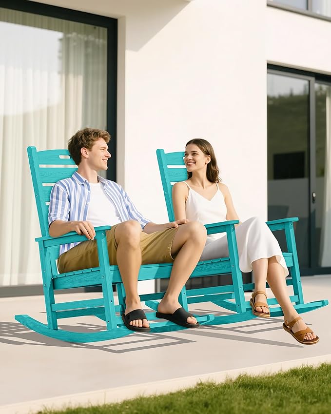 SERWALL Outdoor Rocking Chair, Oversized Rocking Chair with Footrest for Adults, HDPE All Weather Resistant Rocking Chairs for Patio, 350lbs Weight Capacity, Aruba