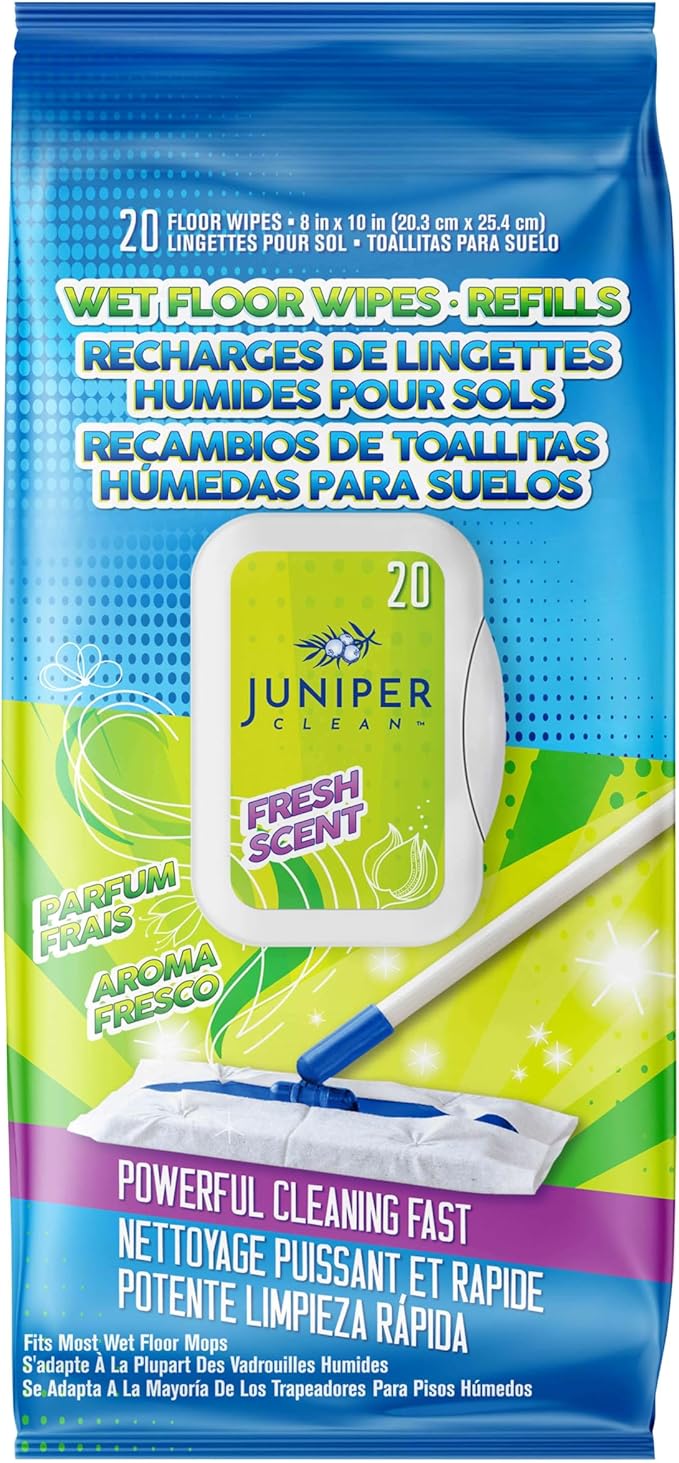 Wet Floor Wipes, Fresh Scent & Plant-Based Textured Cloth Trap Absorb Dirt