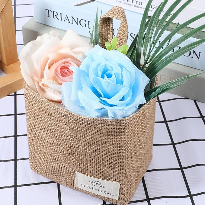 Small Cotton and Linen Hanging Storage Basket Wall Hanging Storage Bags