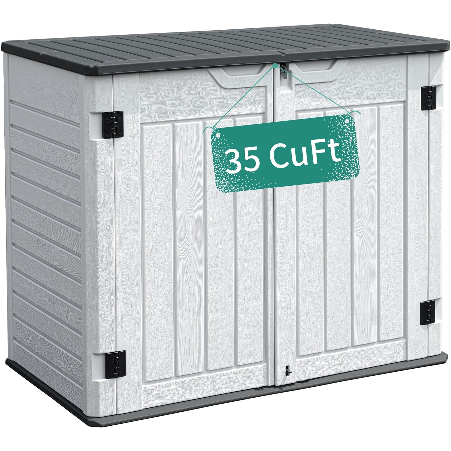 YITAHOME Outdoor Horizontal Storage Sheds w/o Shelf, 35 Cu Ft Lockable Resin Waterproof Shed, Ideal for Garden Tools, Easy to Assemble, Light Gray