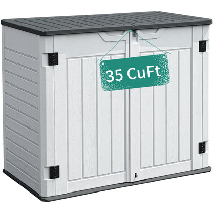 YITAHOME Outdoor Horizontal Storage Sheds w/o Shelf, 35 Cu Ft Lockable Resin Waterproof Shed, Ideal for Garden Tools, Easy to Assemble, Light Gray
