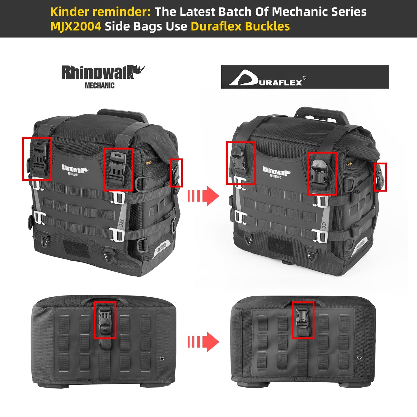 Rhinowalk Motorcycle Saddle bag Waterproof Luggage Bag 35L Quick Release with MOLLE System Fits Most Adventure and Sports Bike Motorcycle Racks (Black, 1 Pack)