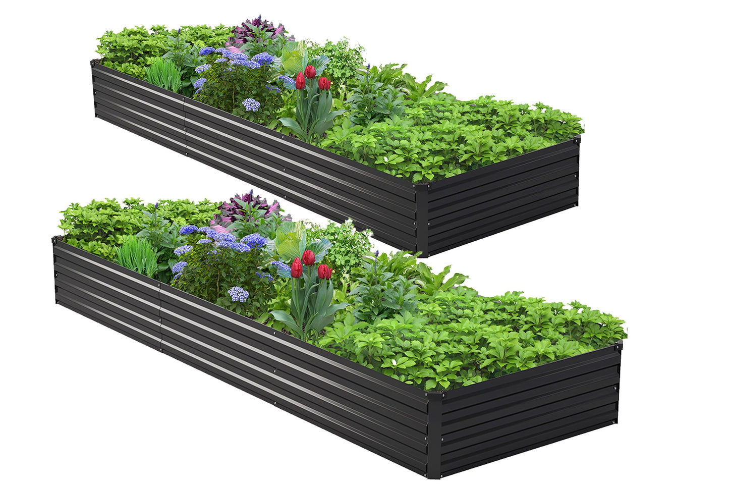 Henshwon 2PCS 10x3x1ft Galvanized Raised Garden Bed Kit,Metal Planter Box for Vegetables,Flowers,Herbs Durable Rust-Resistant Patio Gardening Beds,Black