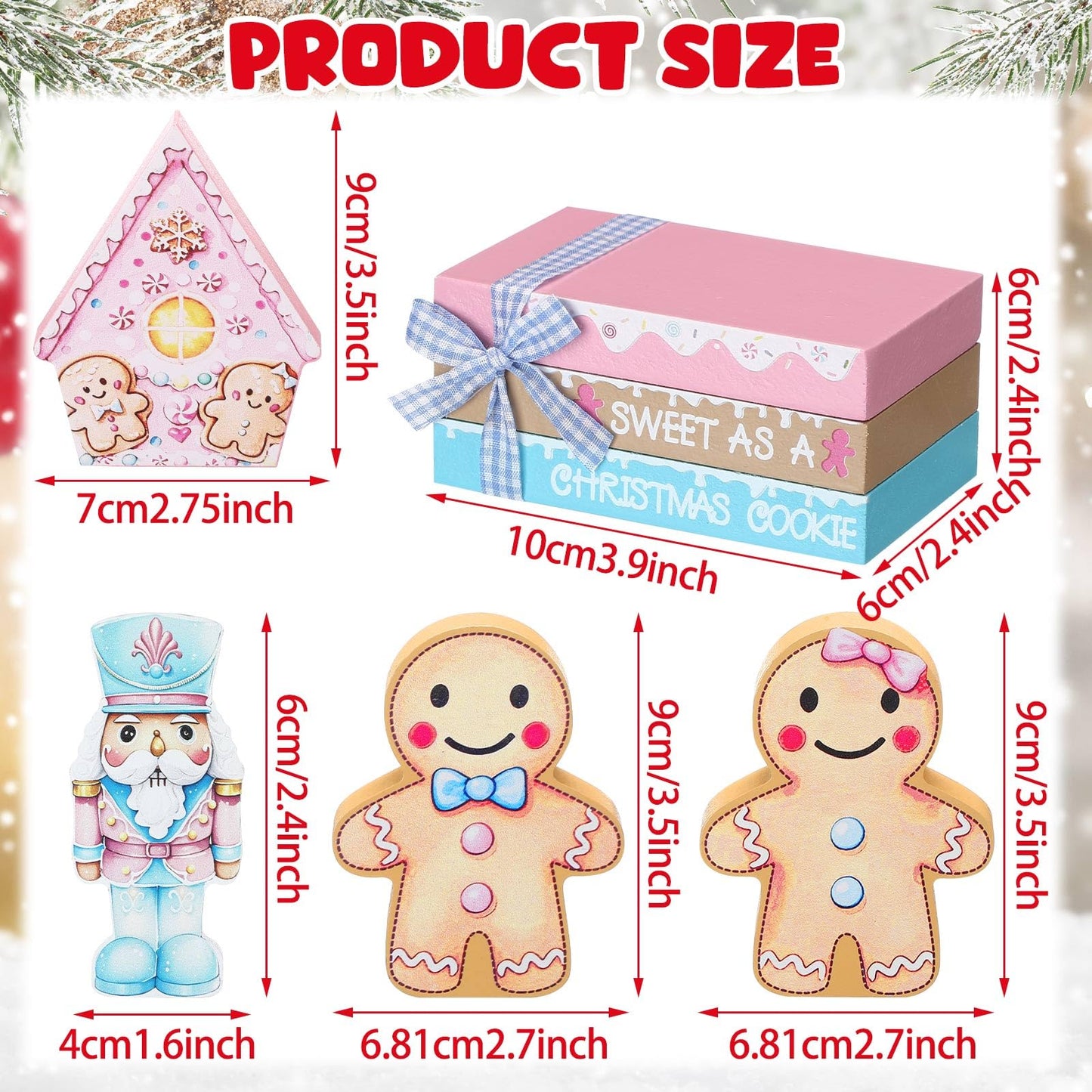 Sivak 6 Pcs Pastel Pink Gingerbread Christmas Decor Gifts, Pastel Pink Christmas Decorations Indoor, Gingerbread House Decorations, Xmas Decor for Farmhouse Home Office Mantel Shelf Table Tiered Tray