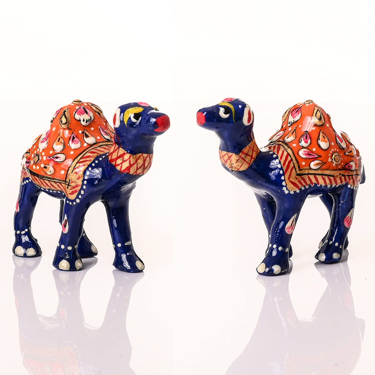 Tarini Gallery Minakari Traditional Indian Rajasthani Décor Hand Painted Statue Sculpture Figurine Festive Decoration Showpiece for Table Home Office and Gifting (Blue Camel Set of 2)