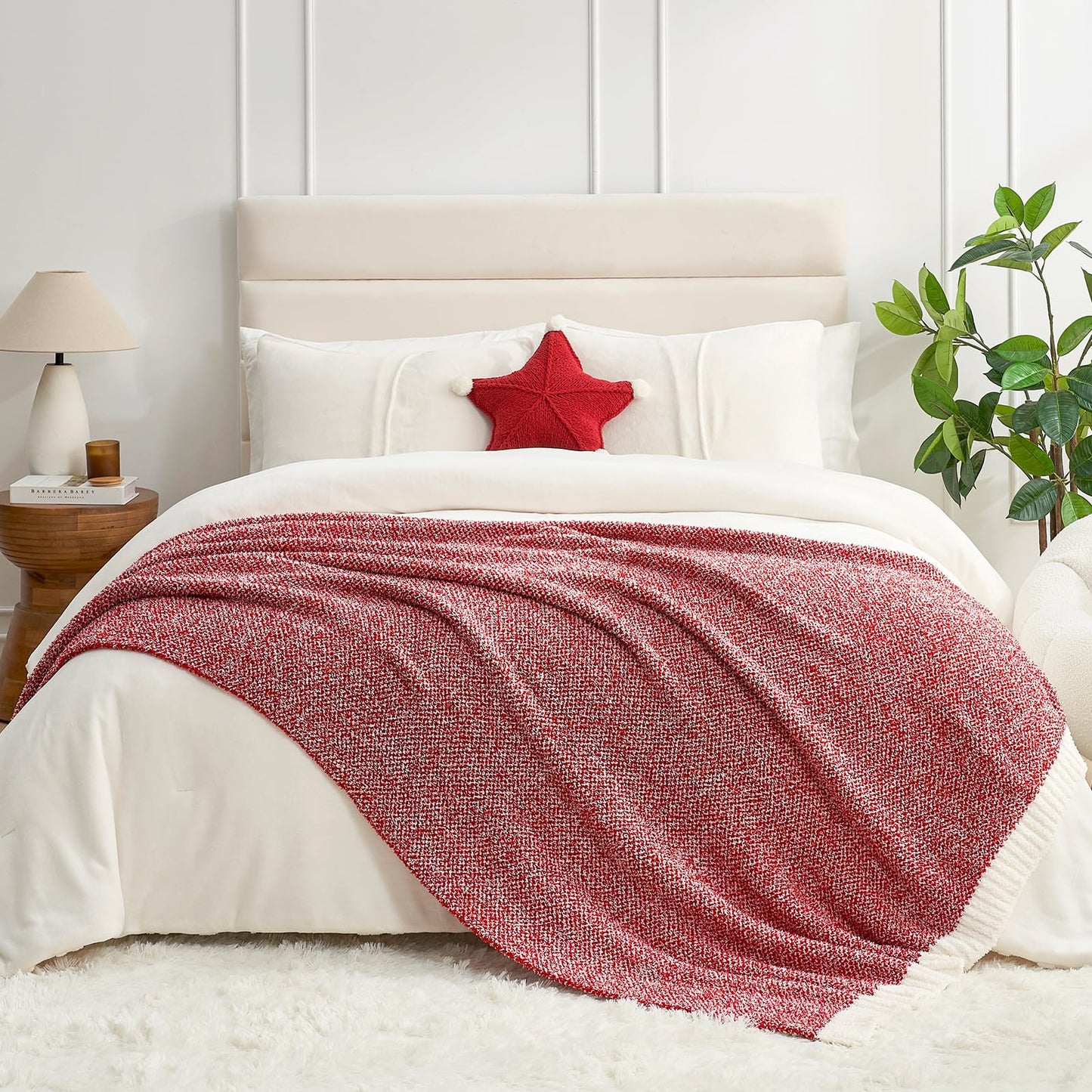 Snuggle Sac Red Throw Blanket for Couch, Super Soft Warm Christmas Red Blankets Cozy Knit Fuzzy Plush Lightweight Throws for Sofa, Bed, Camping, Heather Red, 50x60 inches