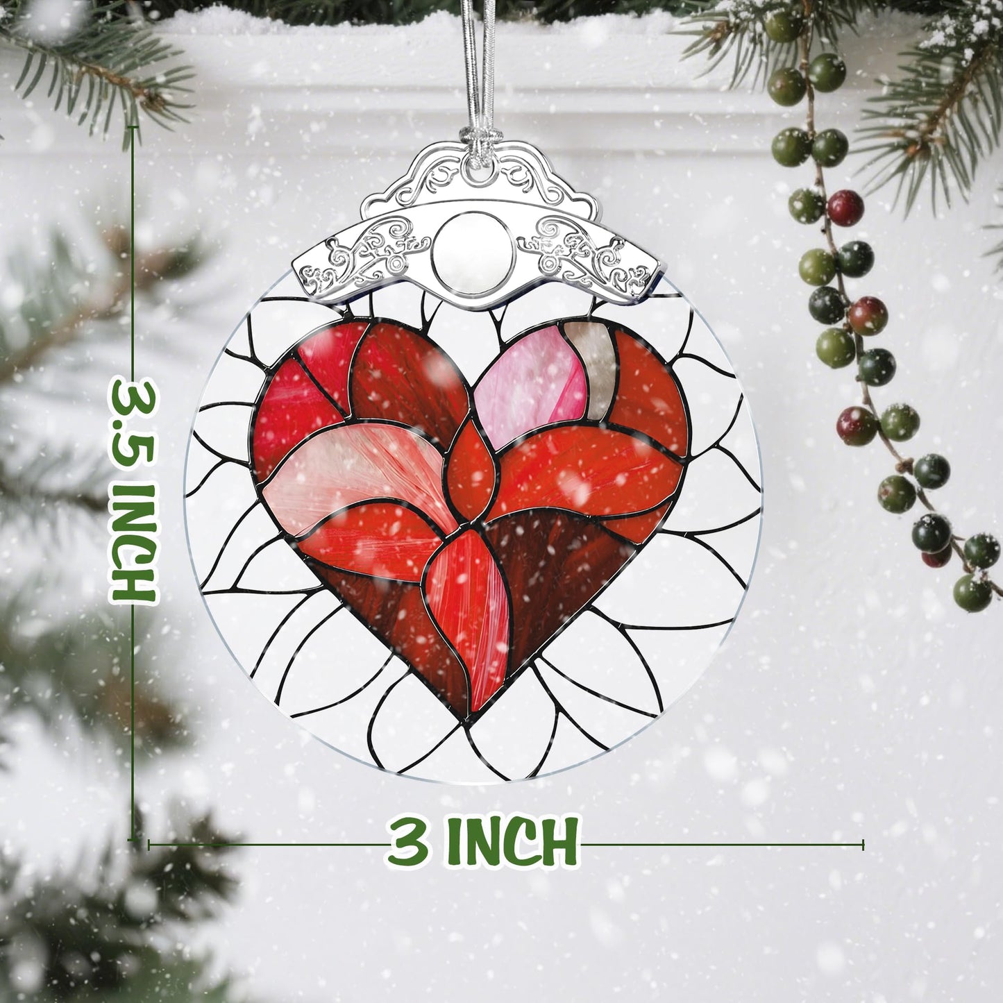 Valentine Heart Stained Glass Ornament, Christmas Ornament – Christmas Tree Decor, Holiday Decor, Stocking Stuffer, Gift Idea, Valentine's Day Gift, Gifts for Girlfriend, Lover, Couple, Wife
