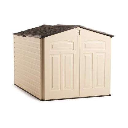 Rubbermaid Slide-Lid Resin Outdoor Storage Shed (5 x 6.5 Ft),Weather Resistant, Beige/Brown, Organization for Home/Backyard/Garden Tools/Lawn Mower/Bike Storage/Pool Supplies