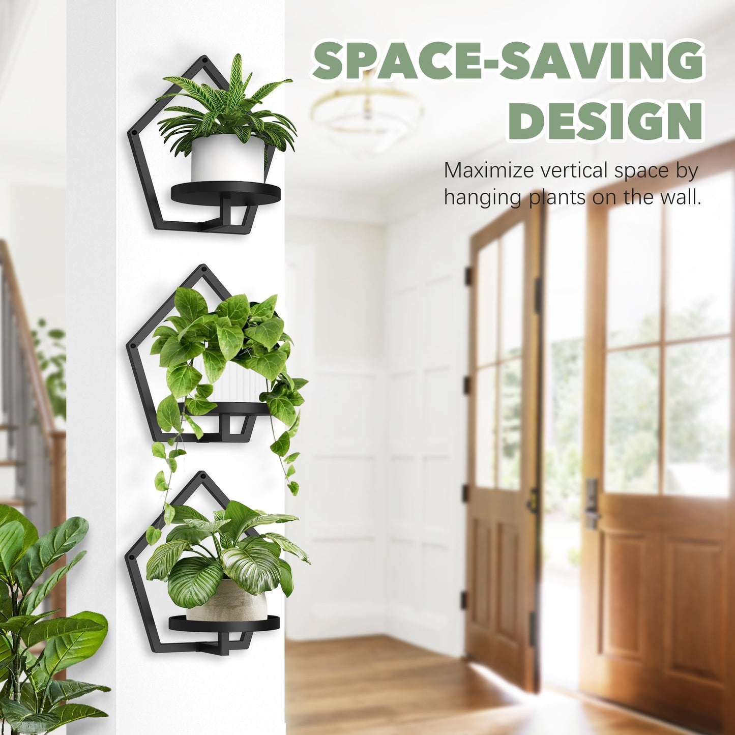 JOPBENG 3 Packs Wall Hanging Planters for Indoor Plants, 7.9inch Metal Wall Plant Holder Hanger Wall Decor, Wall-Mounted Hanging Planters Window Plant Shelves Outdoor(Black)