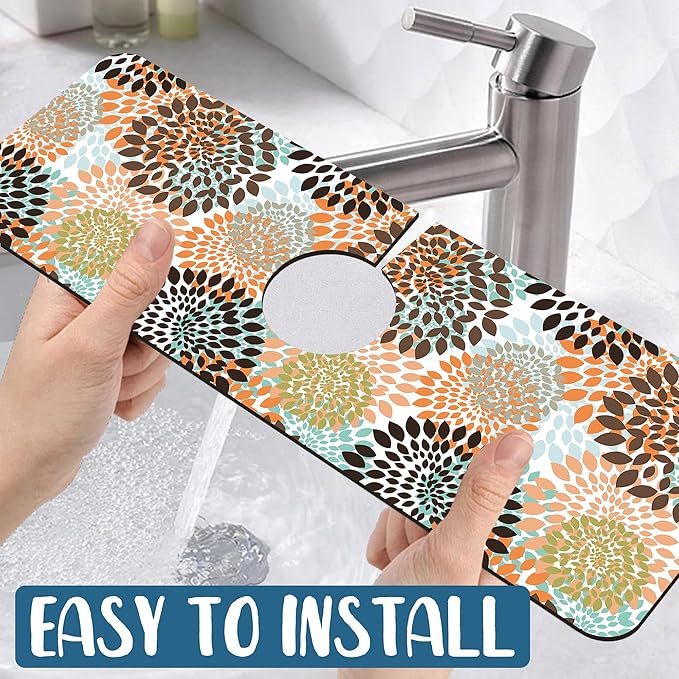 Vintage Flowers Kitchen Sink Splash Guard Faucet Mat Abstract Floral Super