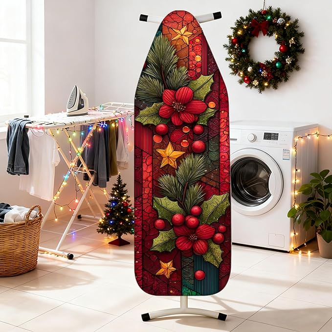 Nuxovilar Winter Poinsettia Stained Glass Style Wallpaper Border Peel and Stick