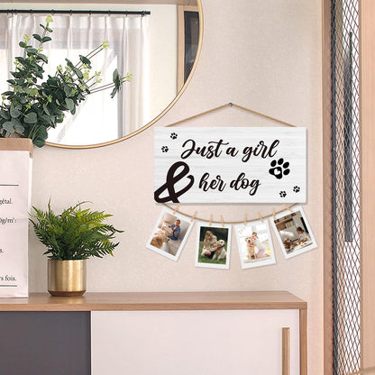 shiviody Dog Picture Frame Photo Holder for Wall, Dog Mom Lovers Owner Gifts for Women, Gifts for Pet Lovers, Just a Girl and Her Dogs Photo Hanging Display Picture Board for Wall Decor