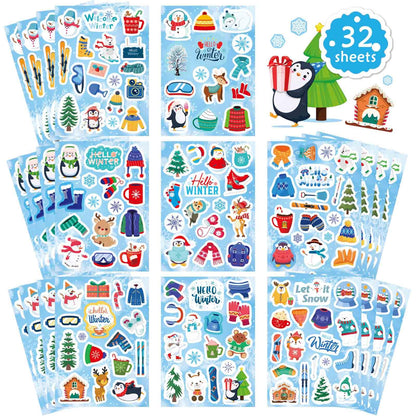 564 PCS Winter Stickers for Kids, Hello Winter Theme Stickers with Christmas Tree Snowman Snowflake Penguin, Winter Holiday Stickers for Gifts Christmas Party Favors