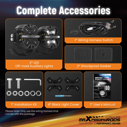 maXpeedingrods 3.5 Inch LED Off Road Lights 160W 19200LM, Auxiliary Fog Light Spot, 7 RGB Colors for Ambient, 270°Side Shooter Wide Range, Light Bar for Jeep SUV Pickup ATV with Black Covers
