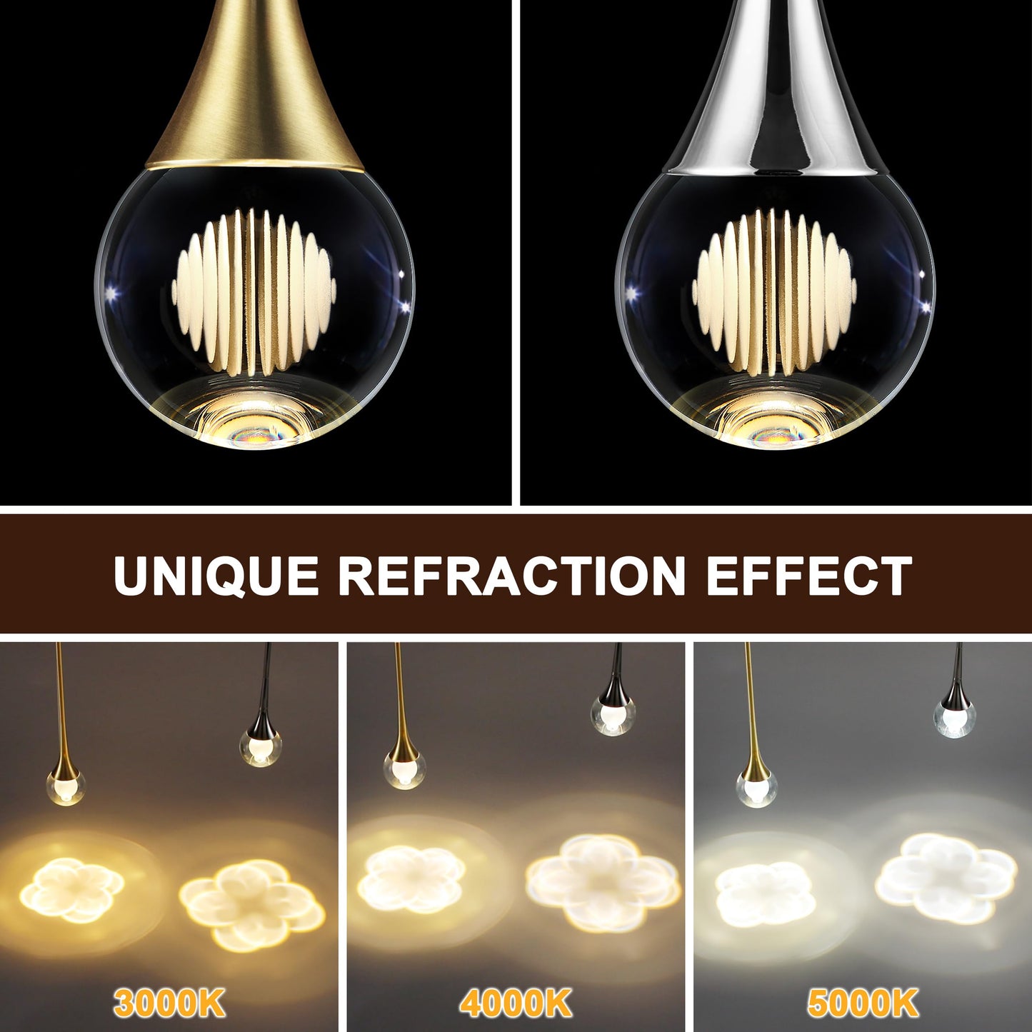 Untrammelife 1-Light Polished Nickel Crystal Teardrop Pendant Light, Mini Globe Hanging Pendant Light Fixtures, 8W 3 Color Temperature Dimmable LED Pendant Lights Kitchen Island, Bathroom, Bedroom