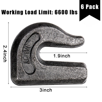 SOUJOY 6 Pack Weld on Grab Hook, 3/8" Tractor Bucket Hooks, G70 Forged Clevis Weldable Tow Chain Hook for Chain Pulling and Lifting, Trailer Truck, Rigging, Car