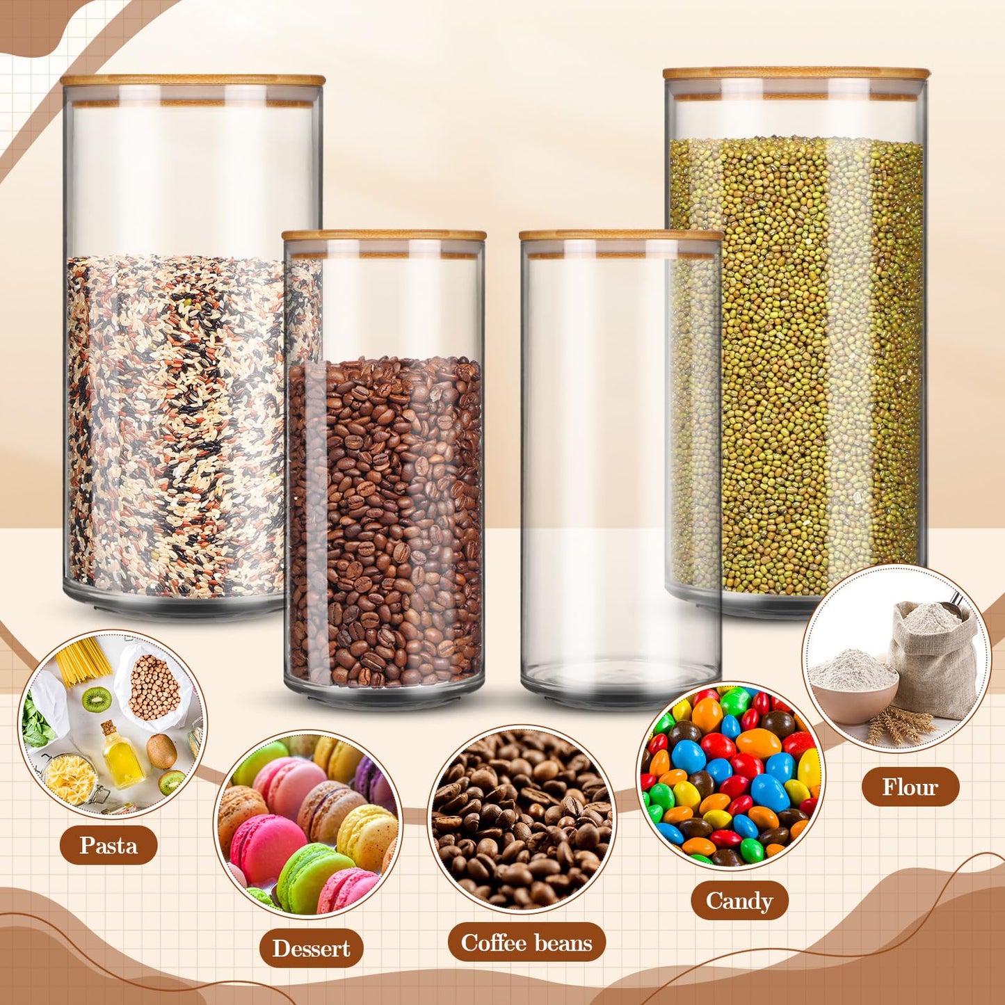 Vesici 4 Pcs Large Acrylic Storage Canister 180 oz and 93 oz Jars with Bamboo Lids Clear Acrylic Canister Unbreakable Airtight Storage Jars for Kitchen, Coffee Rice Pantry Organization