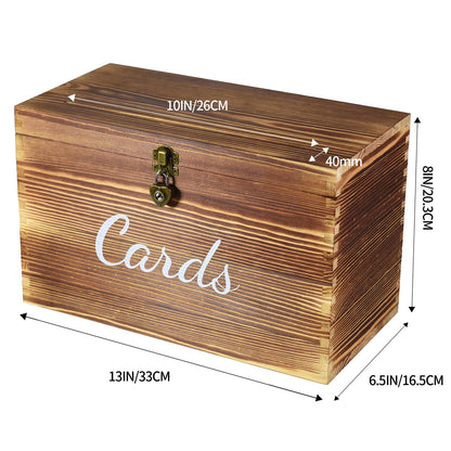 Wongblee Wooden Wedding Card Box with Heart Shape Lock, 5 Chalkboard Label, 1 Erasable Chalk Marker, Rustic Gift Card Holder Box for Birthday, Wedding, Bridal Shower, Baby Shower