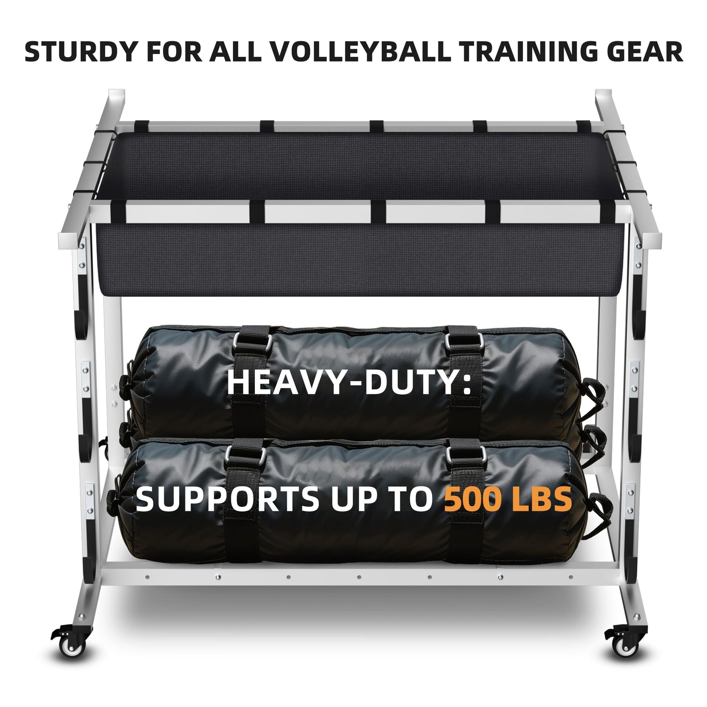 MR Volleyball Equipment Cart, Heavy-Duty Volleyball Gear Storage Trolley with 4 Removable Baskets & Lockable Wheels, Portable Volleyball Cart for Balls, Pads, Nets & Training Aids