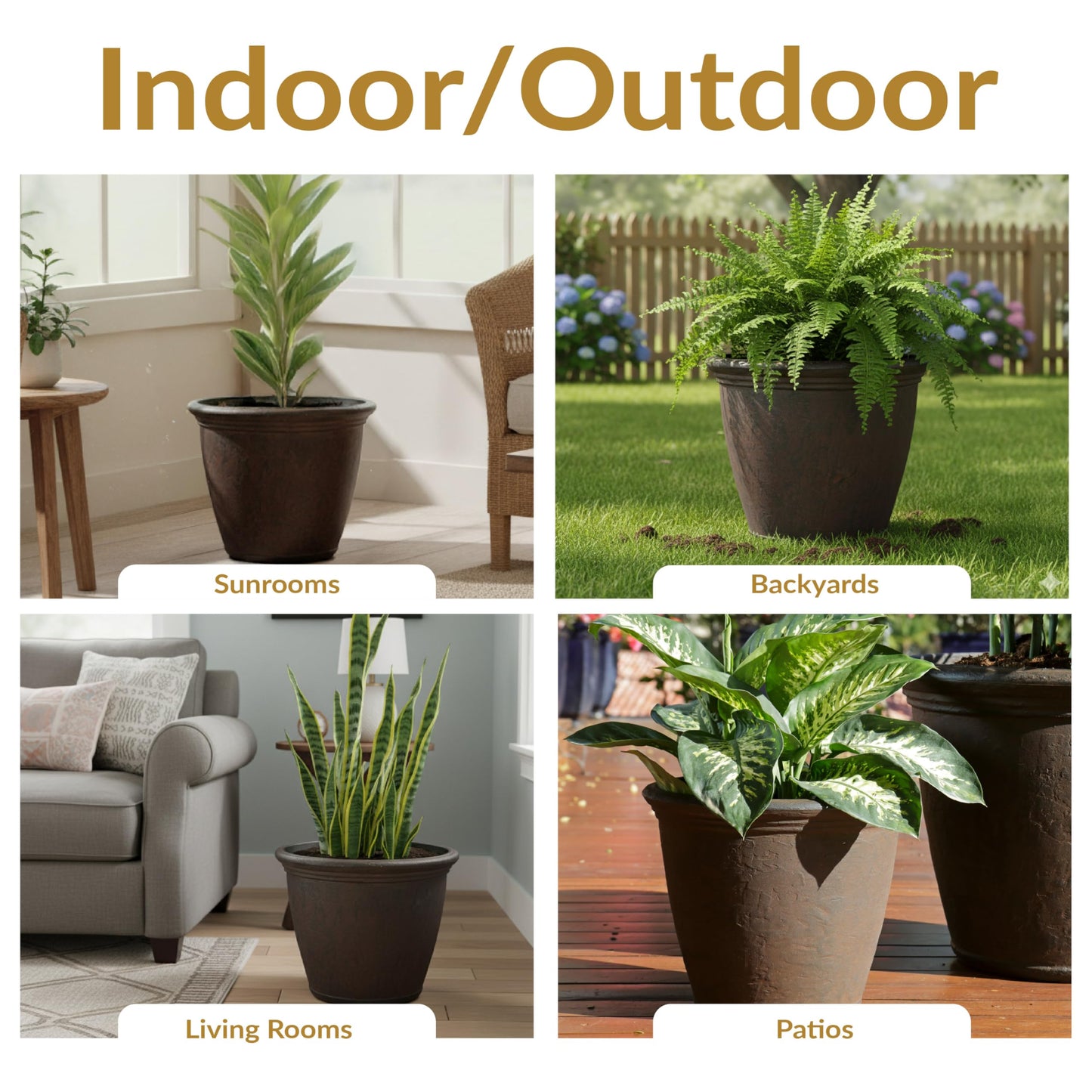 Sunnydaze 15.25-Inch Anjelica Large Plastic Pot for Plants - Outdoor Double-Walled Large Plastic Planter with Drillable Drainage Holes - Rust
