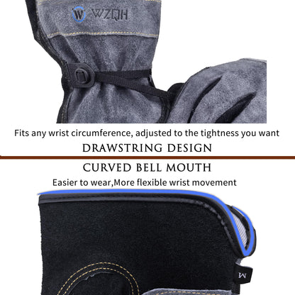 WZQH Leather Work Gloves for Men or Women, Large Glove for Gardening, Tig/Mig Welding, Construction, Chainsaw, Farm, Ranch, etc. Cowhide, Cotton Lined, Utility, Firm Grip, Durable. Grey-Black L